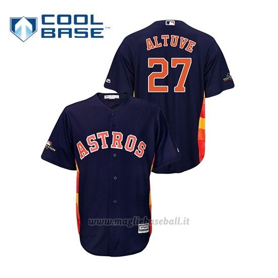 Maglia Baseball Uomo Houston Astros 27 Jose Altuve 2019 Postseason Cool Base Blu